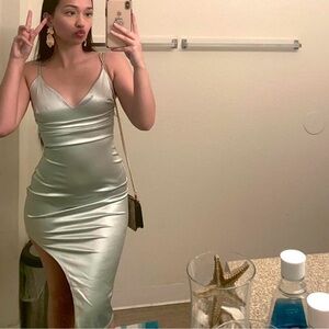 Windsor Green Ruched Bodycon Midi Dress